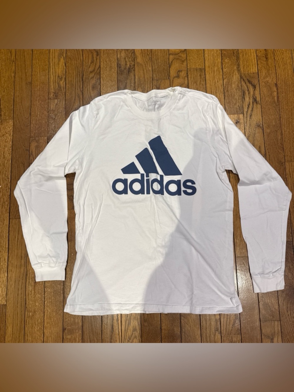 adidas White Long Sleeve Shirt with Navy Logo Tee